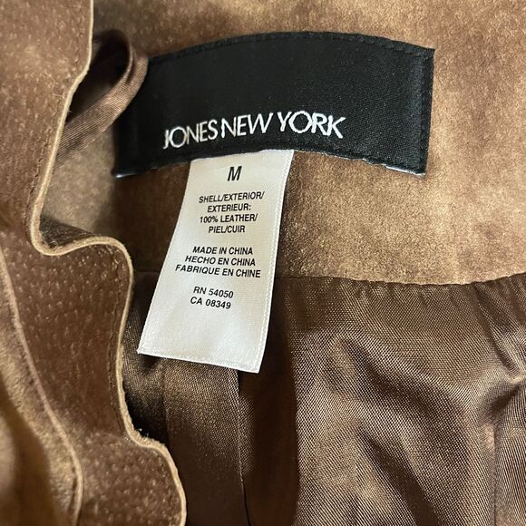 Brown Suede Jones New York Open Front Ruffled Blazer M - Picture 2 of 5